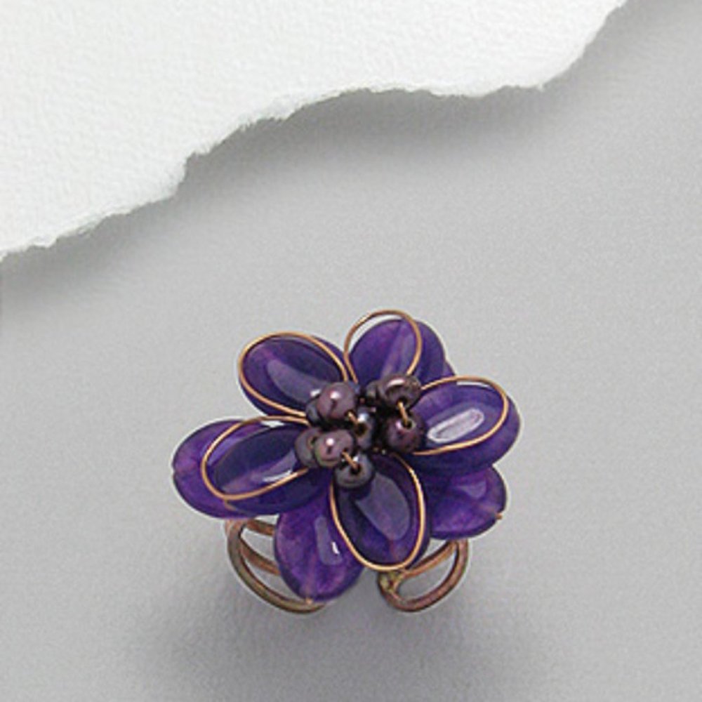 Amethyst and Purple Pearl Blossom Ring